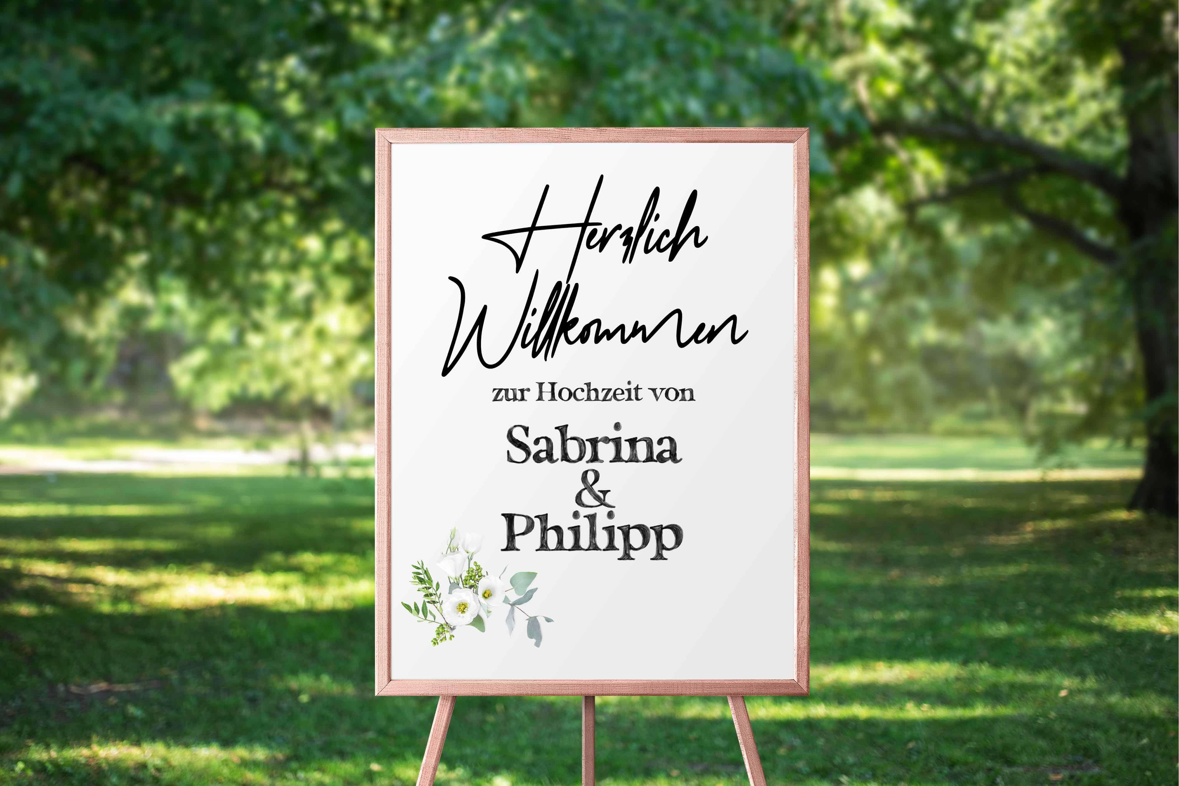 Mediendesign-Heilbronn-Neckarglueck-Hochzeitsdesign-Waldhochzeit-Willkommen Hochzeitsdesign Waldhochzeit Plakat