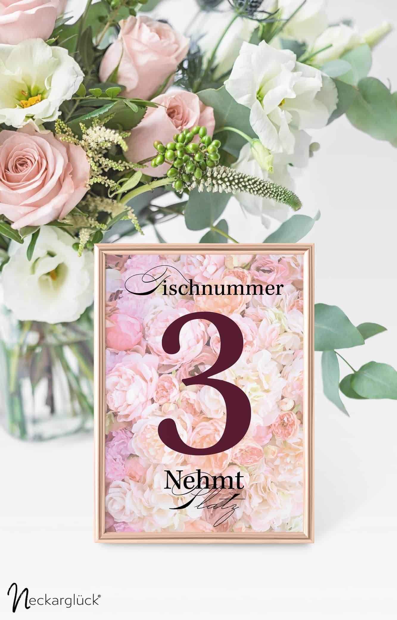 Neckarglueck-Hochzeitsdesign-FloralExplosion-Tischnummern Floral Explosion Hochzeitsdesign Tischnummer